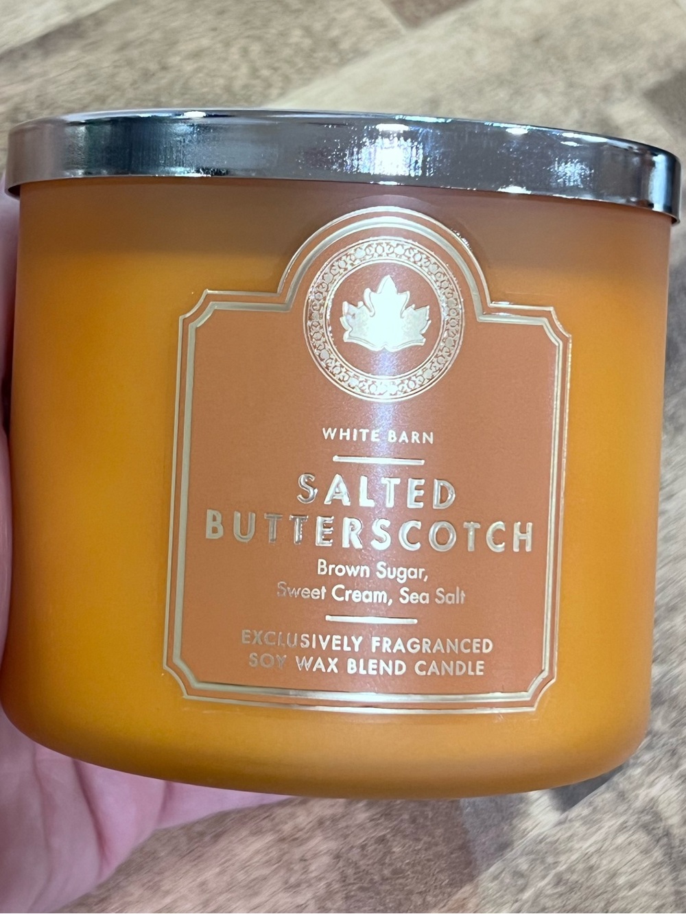 White Barn Salted Butterscotch Candle - Orange and Silver Lid